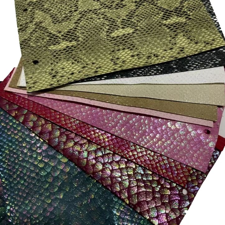 Vinyl Faux Leather Fabric Metal Embossing Snake Skin Pattern PU Leather